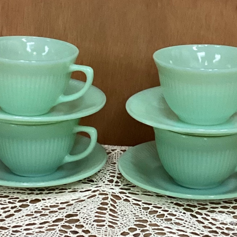 Fire King Jadeite Tea Cup & Saucer (set of 4)